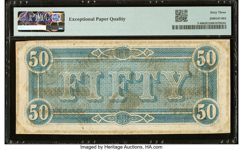 image for: T66 $50 1864 PF-8 Cr. 499 PMG Choice Uncirculated 63 EPQ....