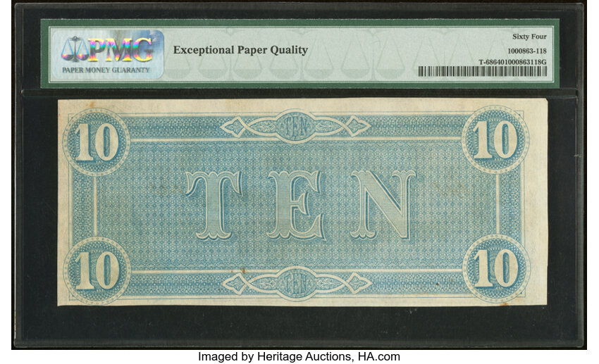 image for: T68 $10 1864 PF-44 Cr. 552 PMG Choice Uncirculated 64 EPQ....