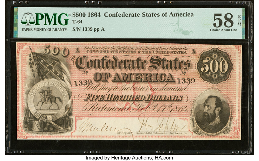 image for: T64 $500 1864 PF-1 Cr. 489A PMG Choice About Unc 58 EPQ....