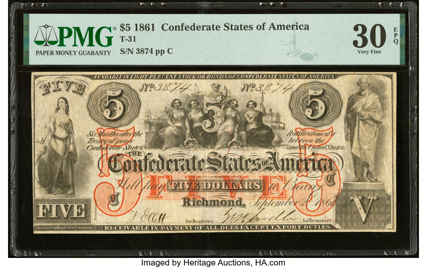 image for: T31 $5 1861 PF-2 Cr. 245 PMG Very Fine 30 EPQ....