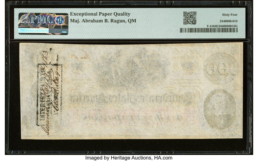 image for: Military Endorsement "A.B. Ragan [Maj. & QM]" T41 $100 1862 PF-53 Cr. 325A PMG Choice Uncirculated 64 EPQ....