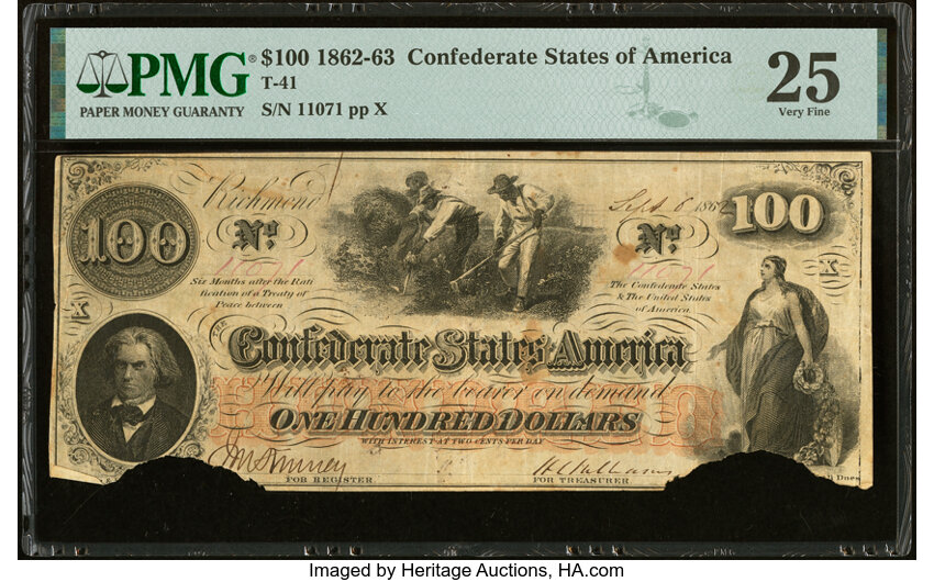 image for: Agent Endorsement "W.G. Webb C.S. Receiver" T41 $100 1862 PMG Very Fine 25....