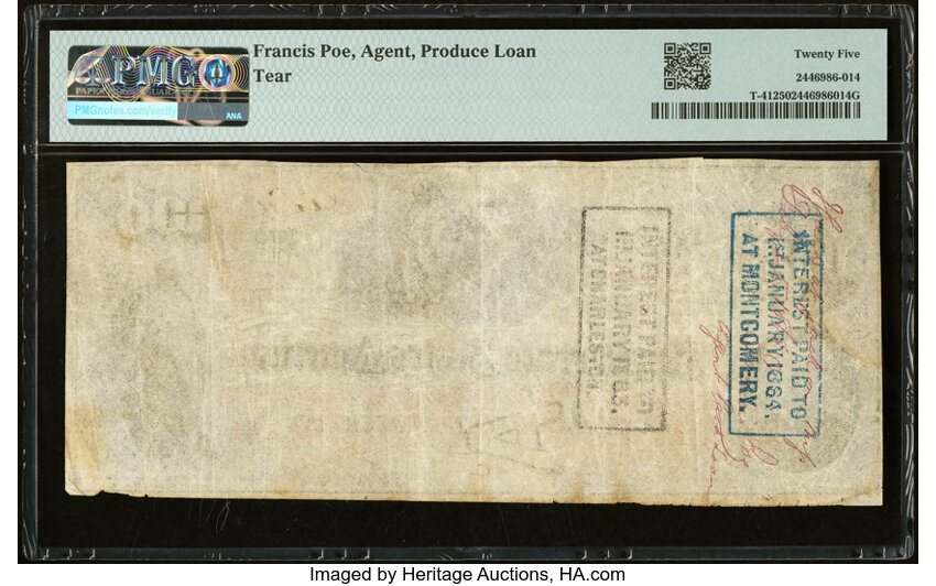 image for: Agent Endorsement "Francis Poe, Agent Produce Loan" T41 $100 1862 PF-25 Cr. 318A PMG Very Fine 25....