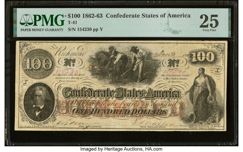 image for: Military Endorsement "[Major] O.C. Boone Spec. War Comss. Agt. CSA" T41 $100 1862 PF-20 Cr. 316A PMG Very Fine 25....