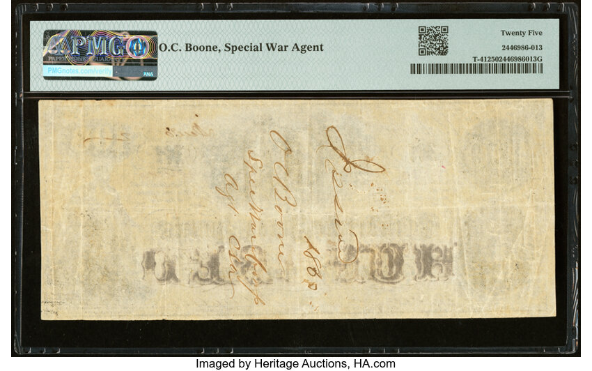 image for: Military Endorsement "[Major] O.C. Boone Spec. War Comss. Agt. CSA" T41 $100 1862 PF-20 Cr. 316A PMG Very Fine 25....