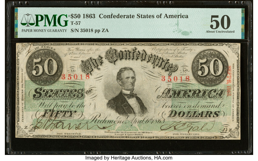 image for: T57 $50 1863 PF-3 Cr. 408 PMG About Uncirculated 50....