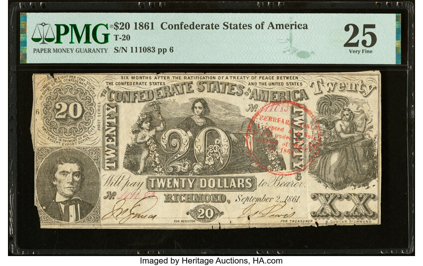 image for: Red Circular February Trans-Mississippi Stamp T20 $20 1861 PF-5 Cr. 141 PMG Very Fine 25....
