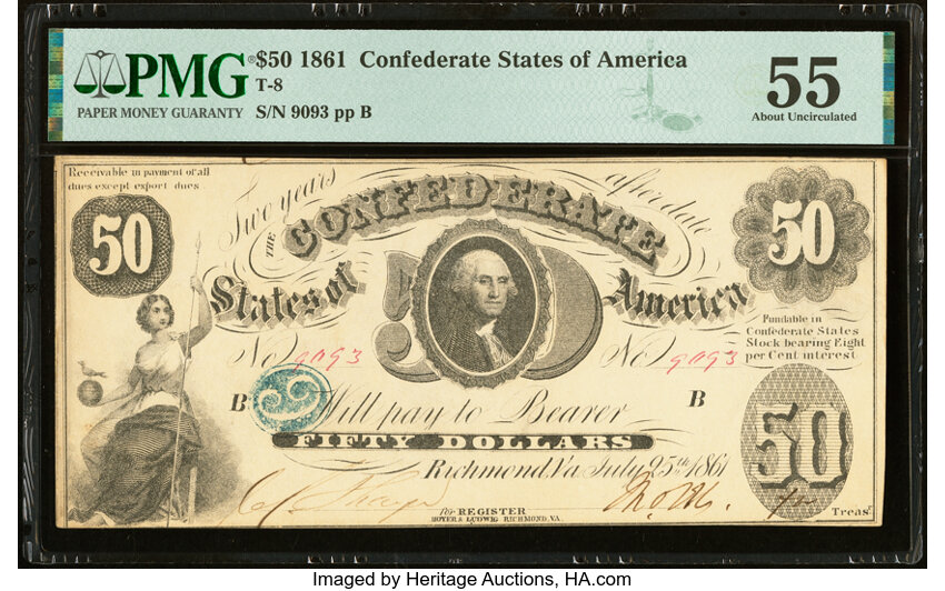 image for: T8 $50 1861 PF-2 Cr. 15 PMG About Uncirculated 55....
