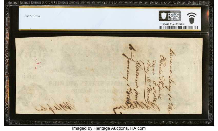 image for: Military Endorsement "Charles Russell Maj. CSPA & Brigade QM" T39 $100 1862 PF-5 Cr. 291 PCGS Banknote About Unc 53....