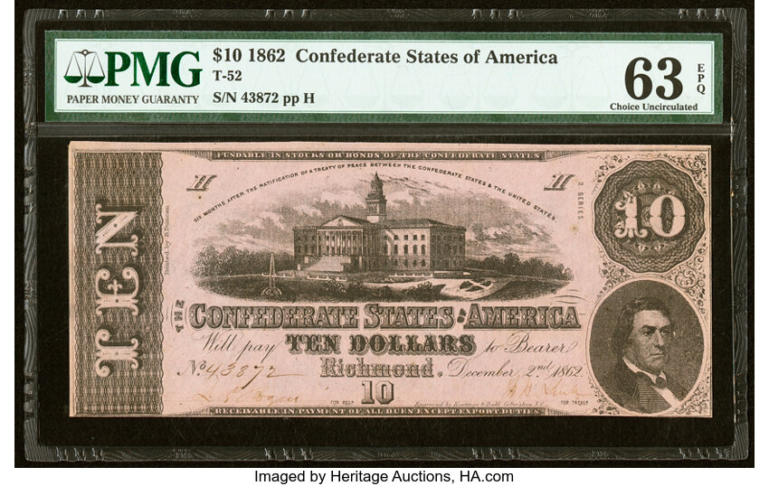 image for: T52 $10 1862 PF-3 Cr. 371 PMG Choice Uncirculated 63 EPQ....