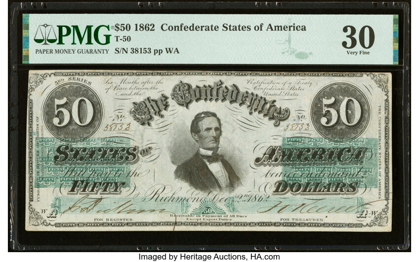image for: T50 $50 1862 PF-9 Cr. 355 PMG Very Fine 30....