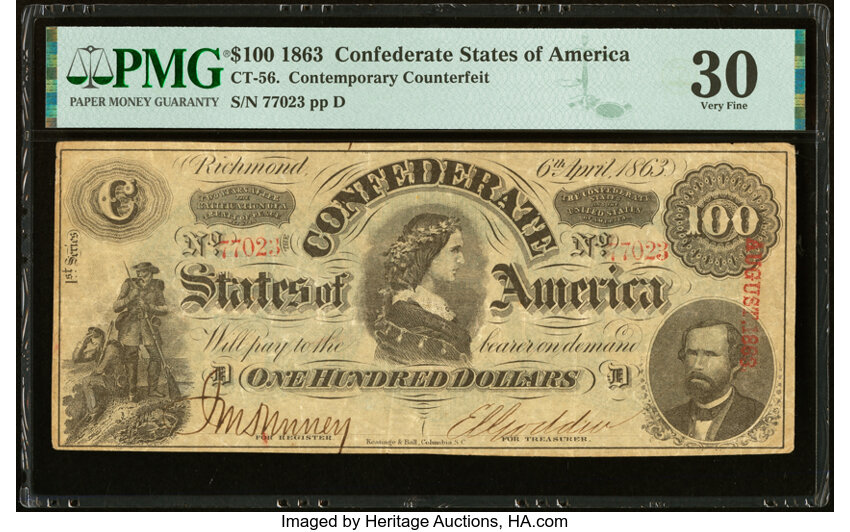 image for: CT56/403 Contemporary Counterfeit $100 1862 PMG Very Fine 30....