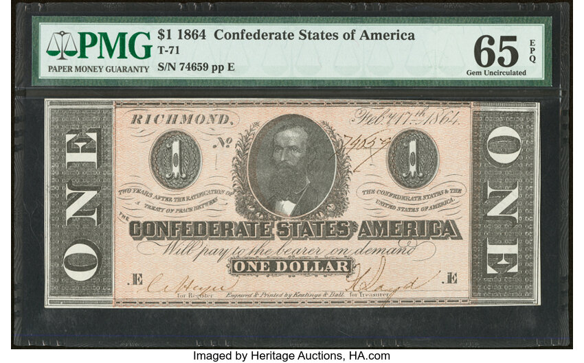 image for: T71 $1 1864 PF-12 Cr. 574 PMG Gem Uncirculated 65 EPQ....