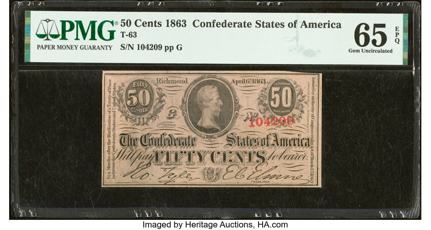 image for: T63 50 Cents 1863 PF-2 Cr. UNL PMG Gem Uncirculated 65 EPQ....