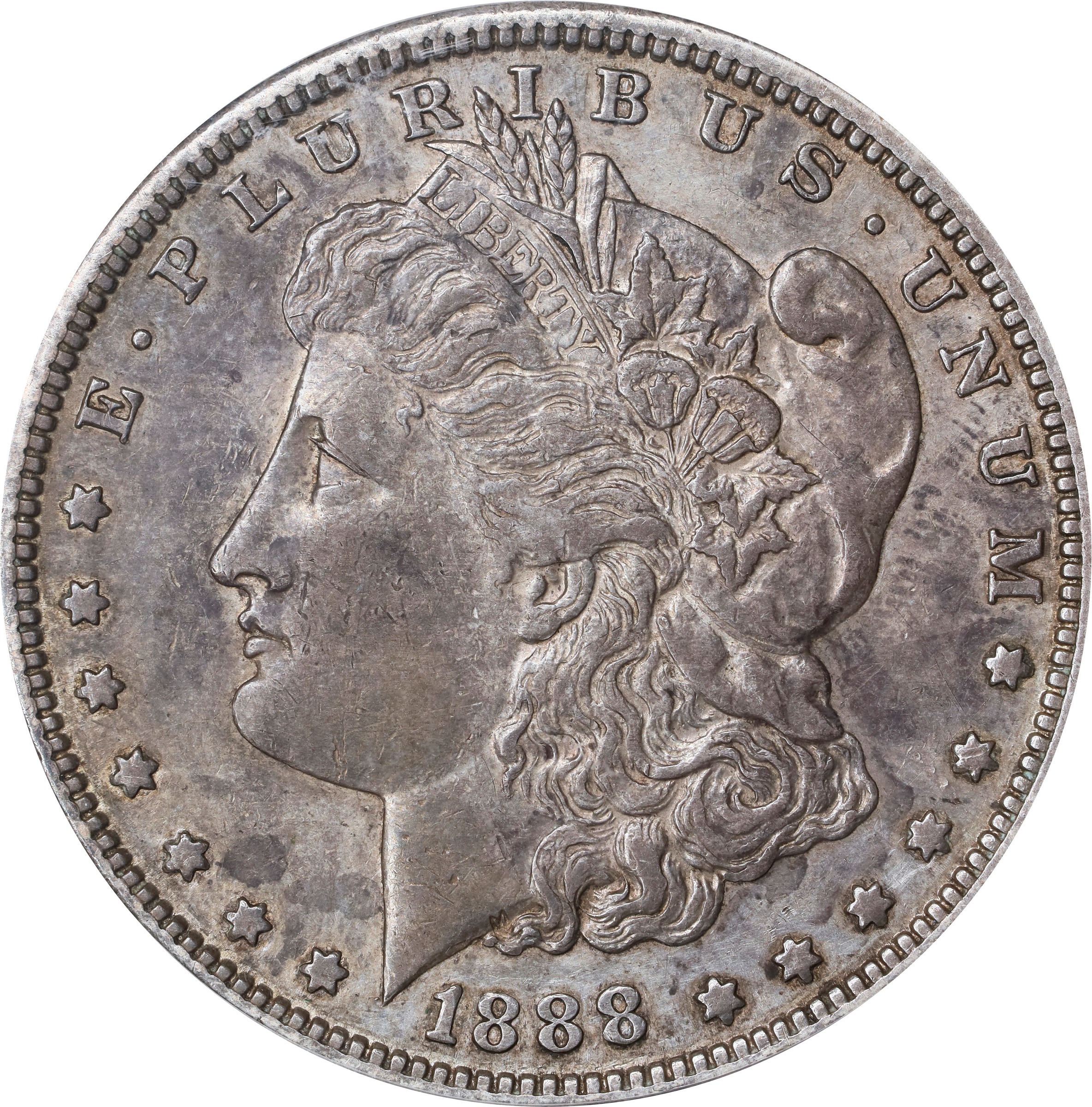image for: 1888-S Morgan Silver Dollar. VAM-13. Hit List 40. Gouged Eagle. AU-50 Details--Cleaned (ANACS).