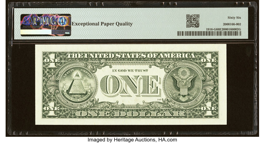 image for: Near Solid Serial Number 66666669 Fr. 1916-G $1 1988A Federal Reserve Note. PMG Gem Uncirculated 66 EPQ....