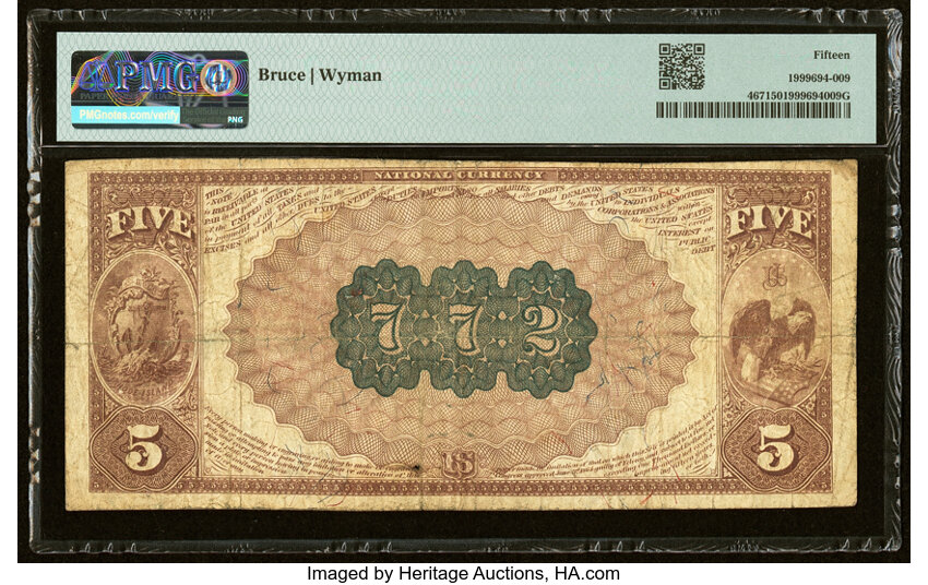 image for: Providence, RI - $5 1882 Brown Back Fr. 467 The Fourth National Bank Ch. # 772 PMG Choice Fine 15....