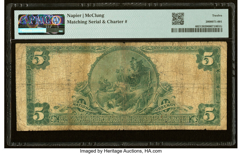 image for: Vinita, OK - $5 1902 Plain Back Fr. 602 The First National Bank Ch. # (W)4704 PMG Fine 12....