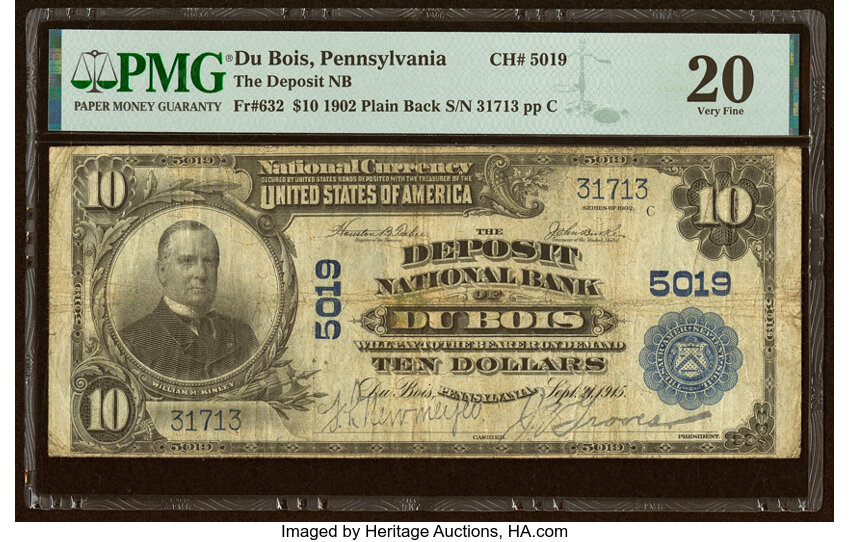image for: DuBois, PA - $10 1902 Plain Back Fr. 632 The Deposit National Bank Ch. # 5019 PMG Very Fine 20....