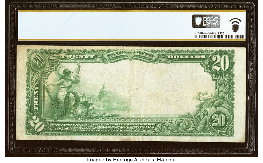 image for: Roanoke, VA - $20 1902 Plain Back Fr. 650 The First National Exchange Bank Ch. # 2737 PCGS Banknote Very Fine 25....