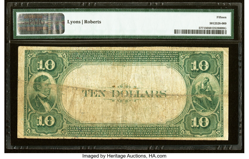 image for: Farmington, ME - $10 1882 Value Back Fr. 577 The Peoples National Bank Ch. # (N)5861 PMG Choice Fine 15....