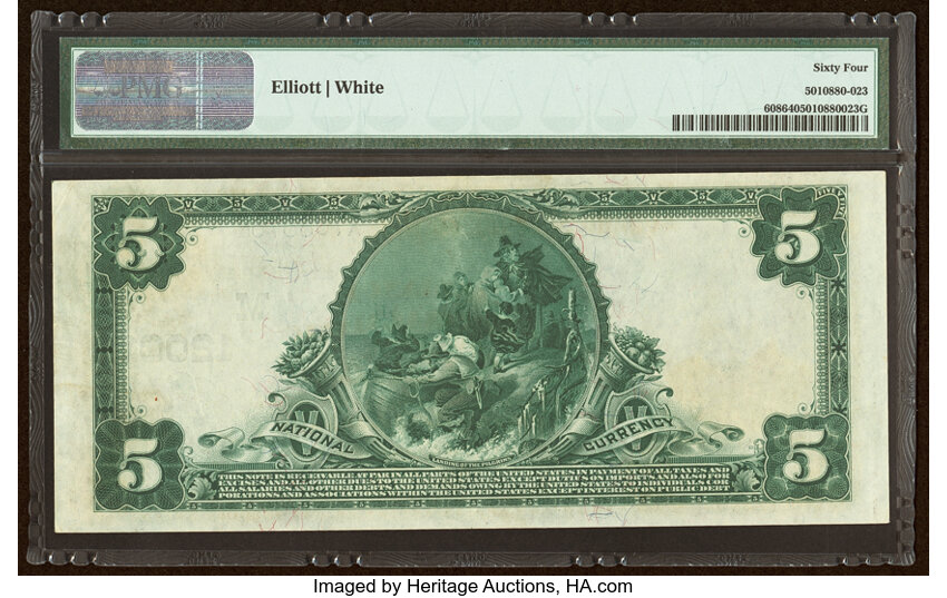 image for: Chicago, IL - $5 1902 Plain Back Fr. 608 Alliance National Bank Ch. # (M)12001 PMG Choice Uncirculated 64....