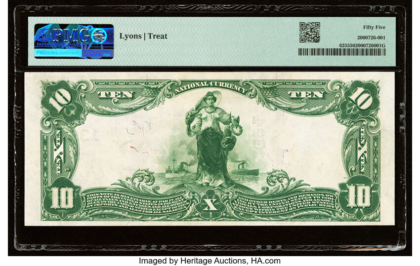 image for: New York, NY - $10 1902 Plain Back Fr. 625 The American Exchange Pacific National Bank Ch. # 1394 PMG About Uncirculated 55....