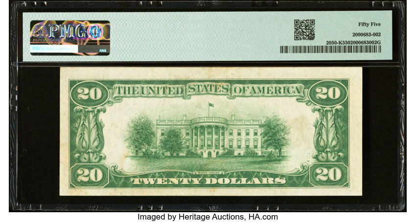 image for: Fr. 2050-K $20 1928 Federal Reserve Note. PMG About Uncirculated 55....