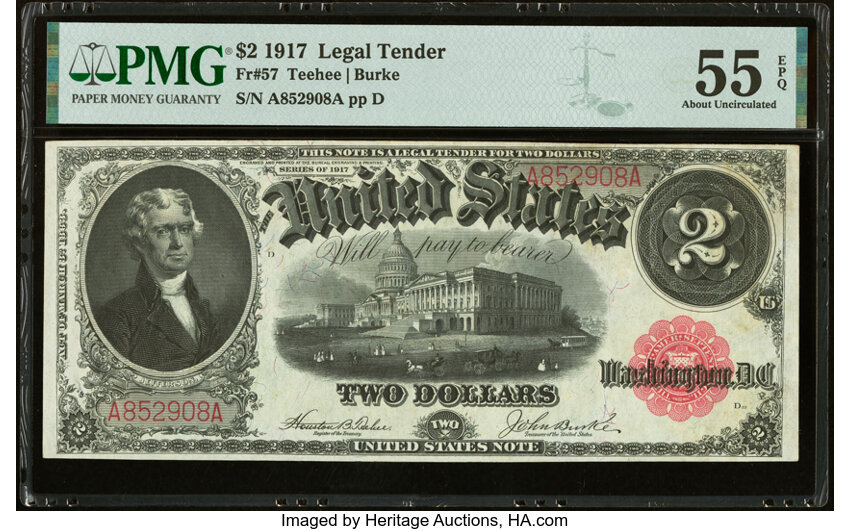 image for: Fr. 57 $2 1917 Legal Tender PMG About Uncirculated 55 EPQ....