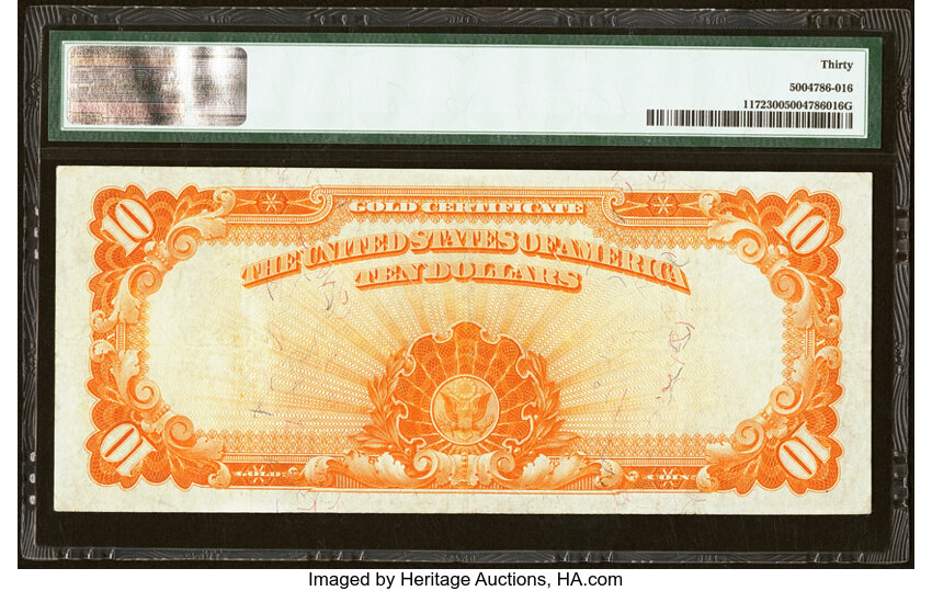image for: Fr. 1172 $10 1907 Gold Certificate PMG Very Fine 30....