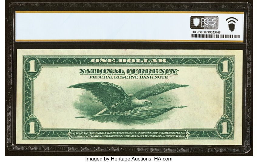 image for: Fr. 745 $1 1918 Federal Reserve Bank Note PCGS Banknote About Unc 50....