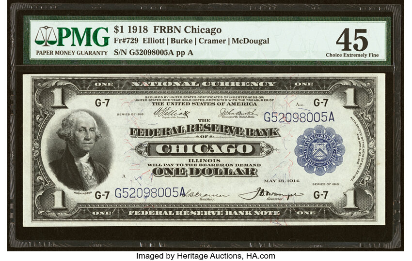 image for: Fr. 729 $1 1918 Federal Reserve Bank Note PMG Choice Extremely Fine 45....