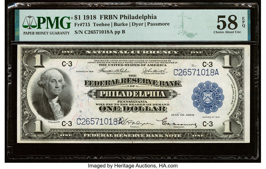 image for: Fr. 715 $1 1918 Federal Reserve Bank Note PMG Choice About Unc 58 EPQ....