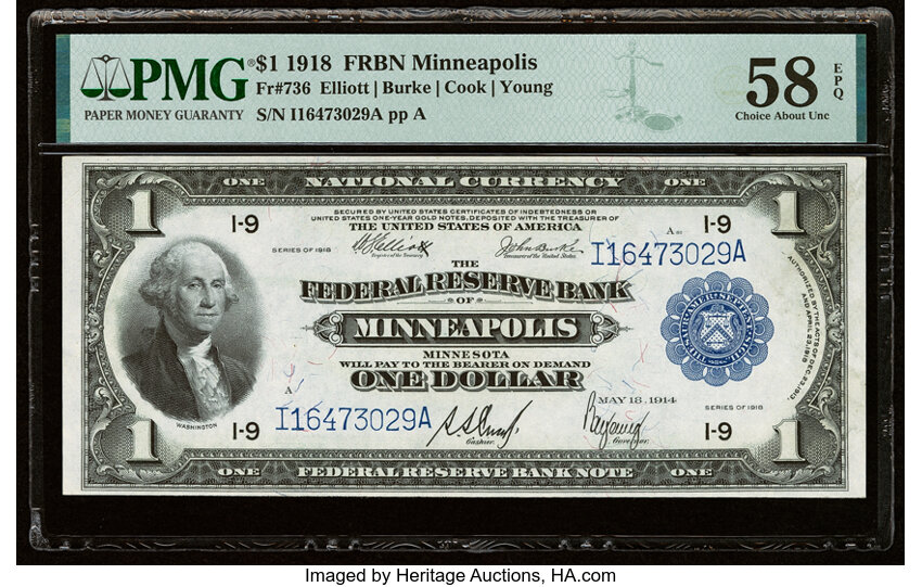 image for: Fr. 736 $1 1918 Federal Reserve Bank Note PMG Choice About Unc 58 EPQ....