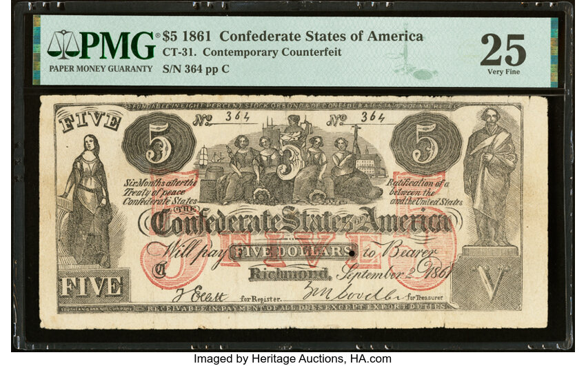 image for: CT31/245A $5 1861 Contemporary Counterfeit PMG Very Fine 25....