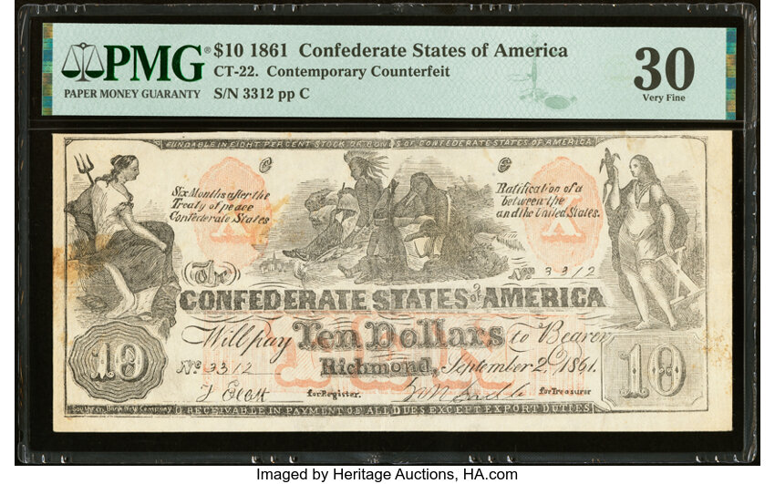 image for: CT22/152E $10 1861 Contemporary Counterfeit PMG Very Fine 30....