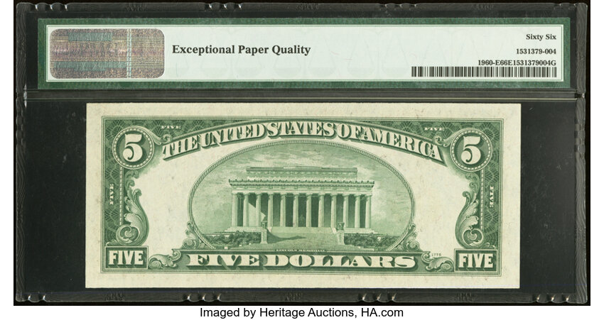 image for: Fr. 1960-E $5 1934D Federal Reserve Note. PMG Gem Uncirculated 66 EPQ....