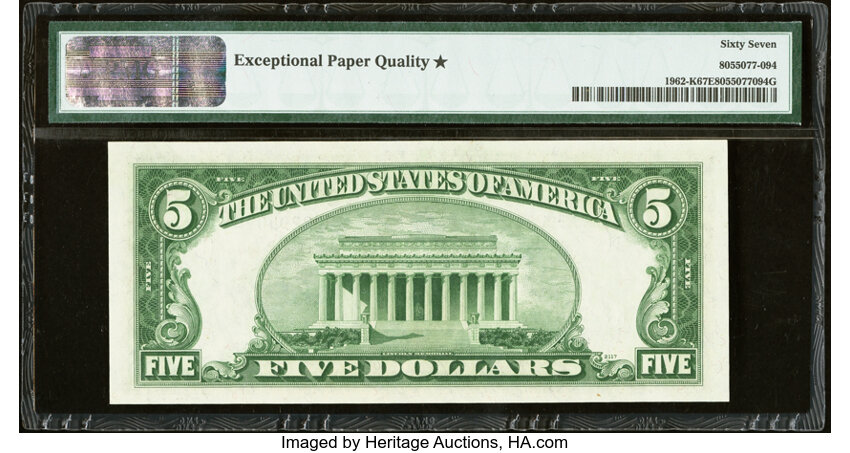 image for: Fr. 1962-K $5 1950A Federal Reserve Note. PMG Superb Gem Unc 67 EPQ*....