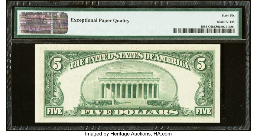 image for: Fr. 1965-C $5 1950D Federal Reserve Note. PMG Gem Uncirculated 66 EPQ....
