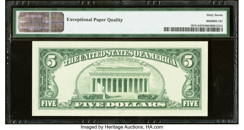 image for: Fr. 1972-G $5 1969C Federal Reserve Note. PMG Superb Gem Unc 67 EPQ....