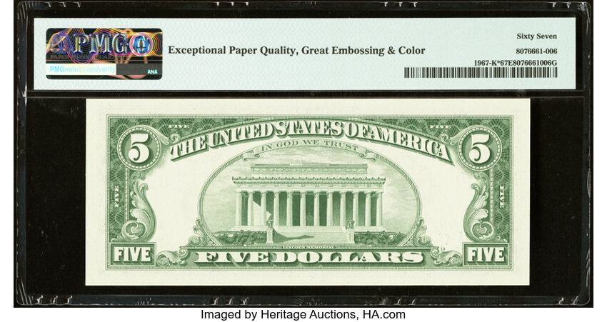 image for: Fr. 1967-K* $5 1963 Federal Reserve Star Note. PMG Superb Gem Unc 67 EPQ....