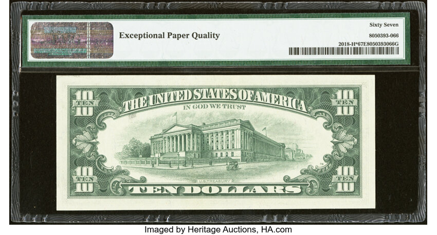 image for: Fr. 2018-H* $10 1969 Federal Reserve Star Note. PMG Superb Gem Unc 67 EPQ....
