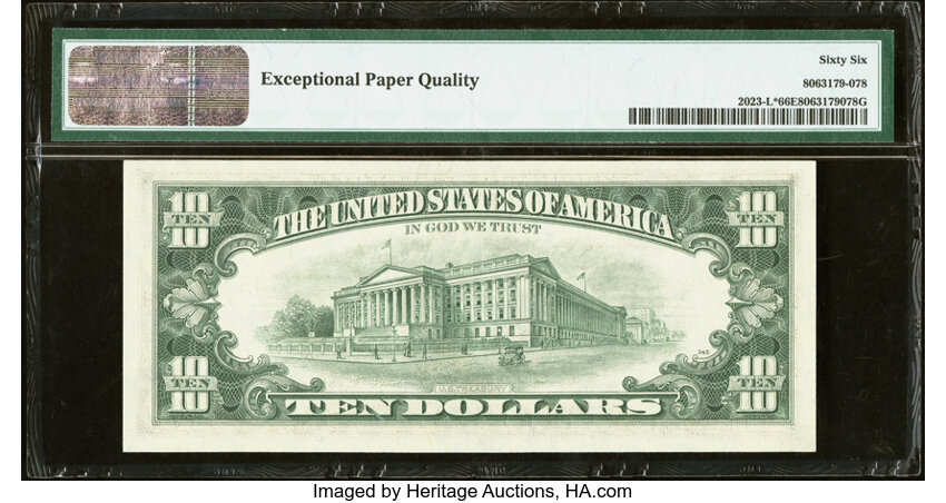 image for: Fr. 2023-L* $10 1977 Federal Reserve Star Note. PMG Gem Uncirculated 66 EPQ....