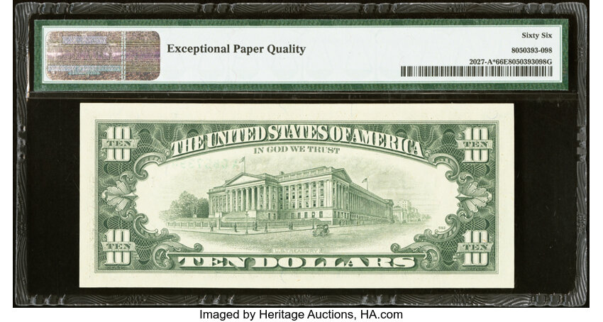 image for: Fr. 2027-A* $10 1985 Federal Reserve Star Note. PMG Gem Uncirculated 66 EPQ....