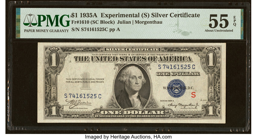 image for: Fr. 1610 $1 1935A S Silver Certificate. PMG About Uncirculated 55 EPQ....