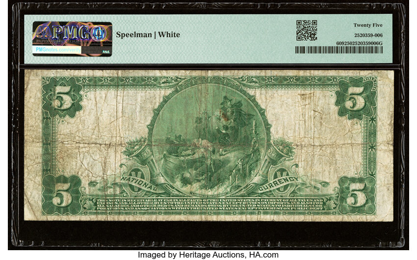 image for: Evansville, IN - $5 1902 Plain Back Fr. 609 Old National Bank Ch. # 12444 PMG Very Fine 25....