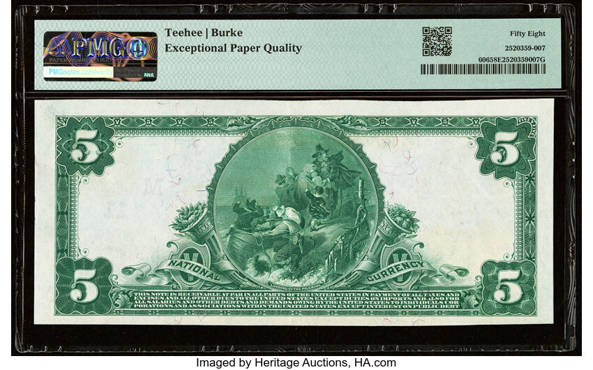 image for: Fort Wayne, IN - $5 1902 Plain Back Fr. 606 The First & Hamilton National Bank Ch. # (M)11 PMG Choice About Unc 58 EPQ....