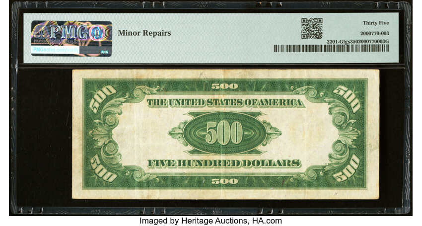 image for: Fr. 2201-G $500 1934 Light Green Seal Federal Reserve Note. PMG Choice Very Fine 35....