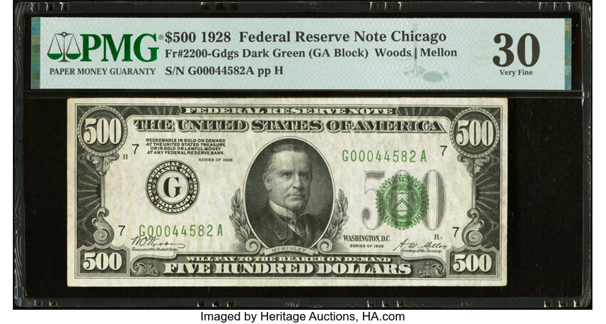 image for: Fr. 2200-G $500 1928 Federal Reserve Note. PMG Very Fine 30....
