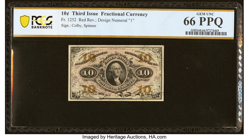 image for: Fr. 1252 10¢ Third Issue PCGS Banknote Gem Unc 66 PPQ....